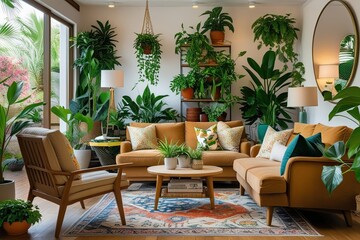 Vibrant Plant Inspired Cozy Living Room Design with Comfortable Sofa
