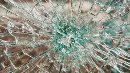 Obraz premium Shattered Glass Displays Radial Cracks From Impact