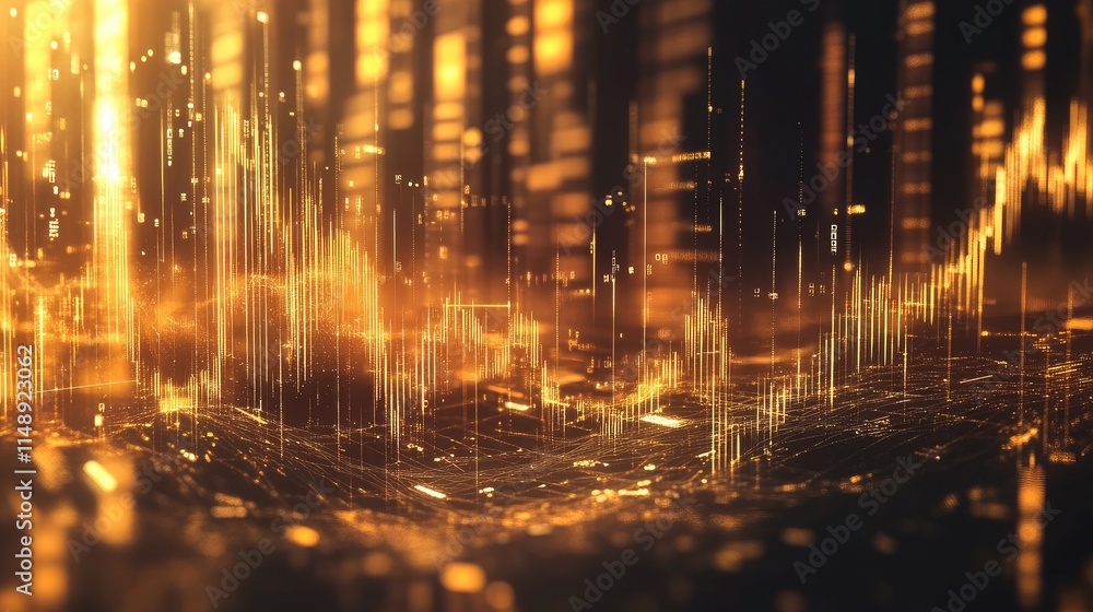 Poster abstract representation of financial data with glowing lines and patterns, evoking the essence of mo