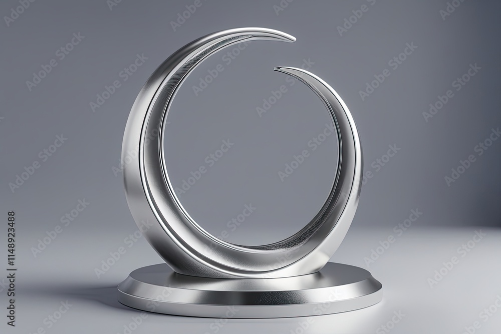 Poster elegant silver display model featuring sleek crescent base and striking round stand in high-quality 