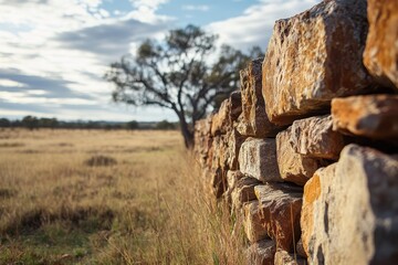 Detailed view of a weathered stone wall from an old homestead in South Australia