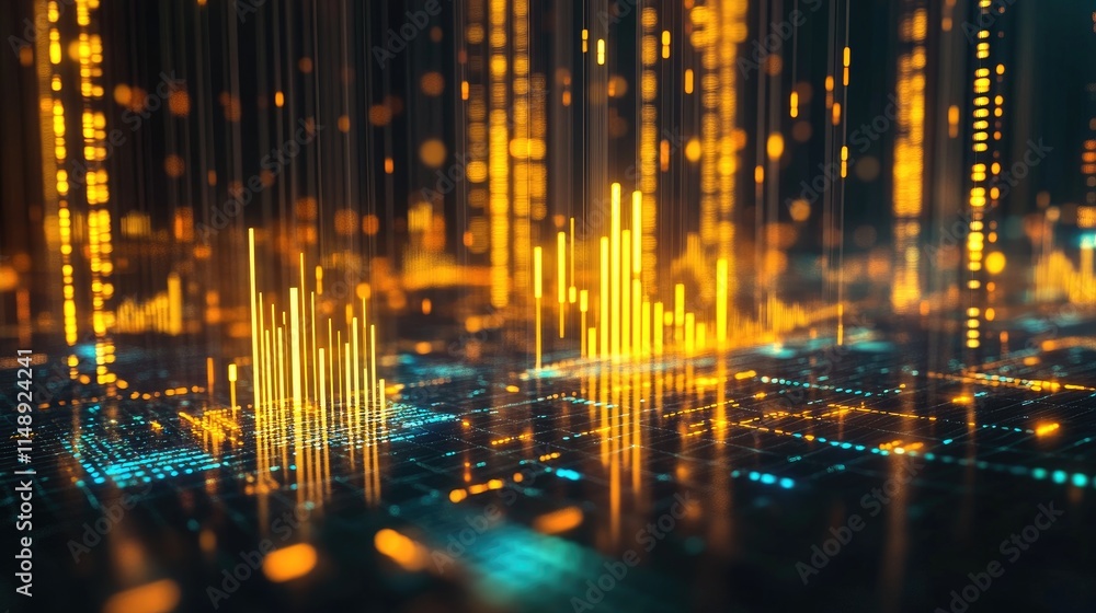 Poster abstract visualization of colorful digital data streams and graphical representation of information 