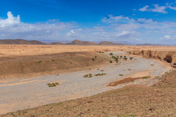 Canyon in a Moroccan plain between the towns of Zagora and Tata