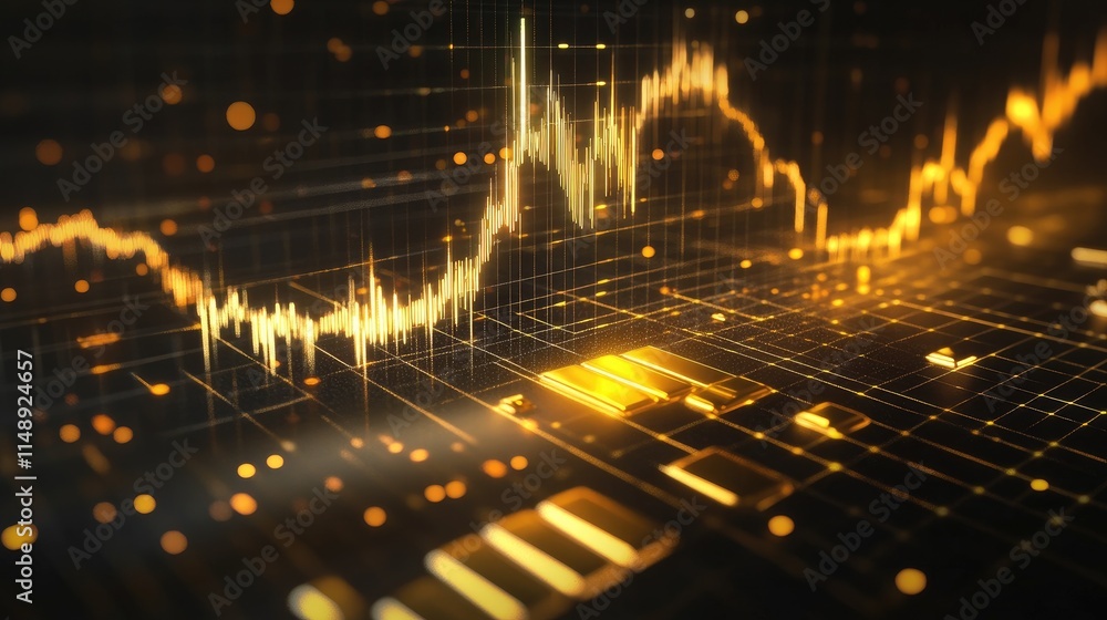 Poster abstract financial graph representing market trends and data visualization with glowing elements and
