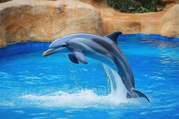 Naklejka premium Dolphins performing in a pool