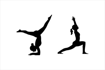 Set of black yoga pose icons, Yoga silhouette illustration. Yoga poses silhouette collection. Vector illustration