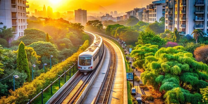 Delhi Metro Botanical Garden Station Aerial View - Modern Urban Transit System in Noida, India