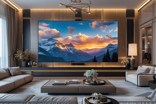 Luxury Living Room Design with Large Wall Mounted TV Screen