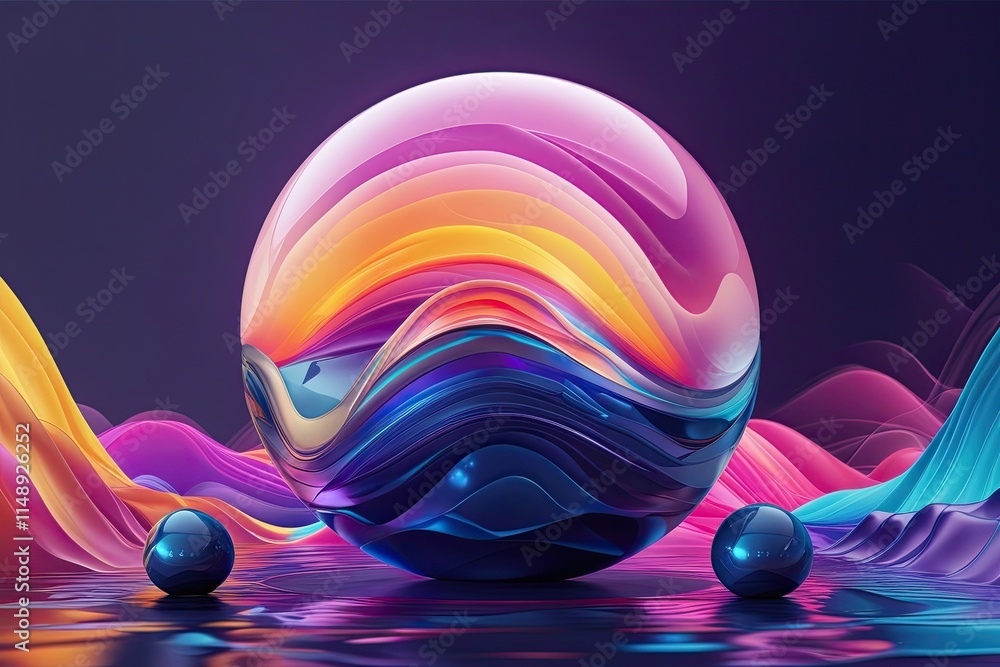 Poster dynamic color shifting 3d sphere design with interactive layers
