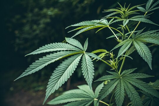 Cannabis Sativa Leaves on Dark &ndash; Medical Legal Marijuana Advertising, Legal Cannabis Promotions, Wellness Blogs.