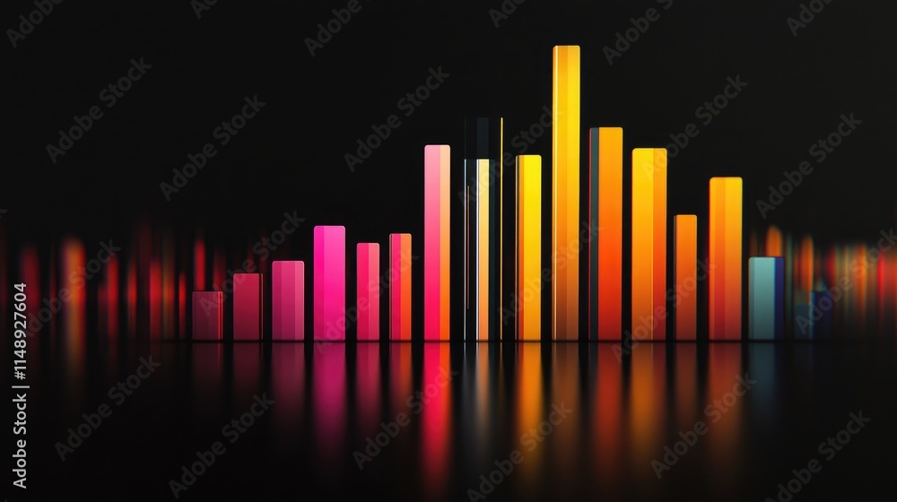 Poster vibrant abstract digital sound wave visualization in neon colors with reflective surface creating a 