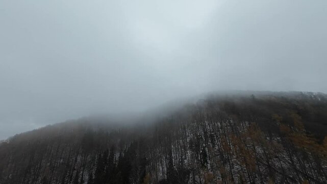 mountains from drone in clouds
