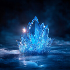 Obraz premium radiant blue crystal formation glistens in mystical setting, reflecting light beautifully