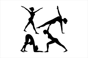 Set of black yoga pose icons, Yoga silhouette illustration. Yoga poses silhouette collection. Vector illustration