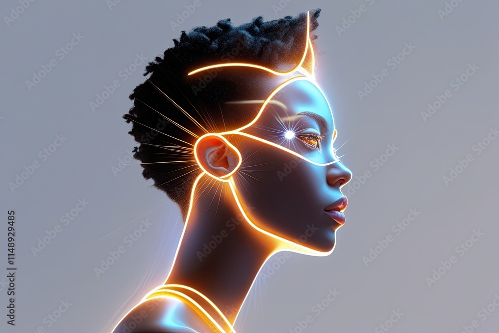 Poster bright three-dimensional profile design with radiant outline and luminous gradient