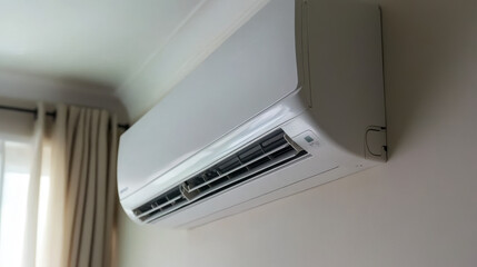  "Sleek Comfort: Modern Air Conditioner and Stylish Sofa in Contemporary Living Room"

