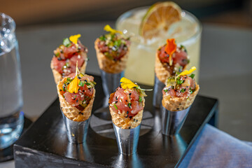 Tuna Poke Cones with Citrus Cocktail
