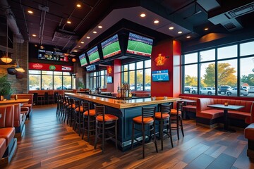 Lively Sports Bar Interior Design with Energetic Ambiance and Comfortable Seating