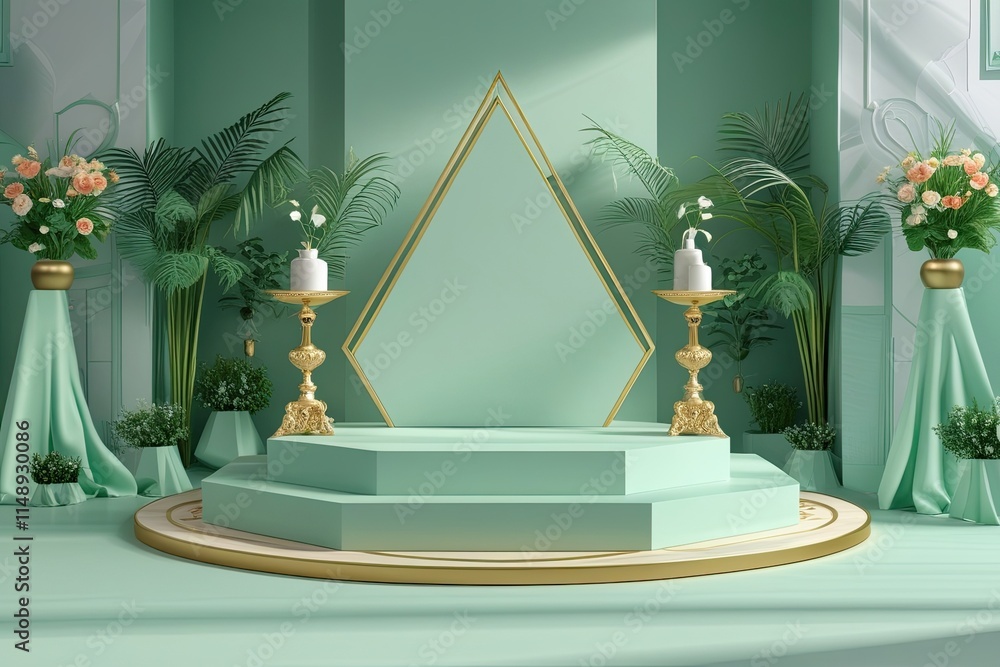 Aufkleber mint stage background with 3d parallelogram platform and elegant display pedestal
