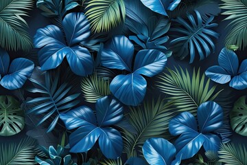 Bold Blue Foliage Arrangement: Stylish Tropical Design for Print and Nature-Inspired Aesthetic