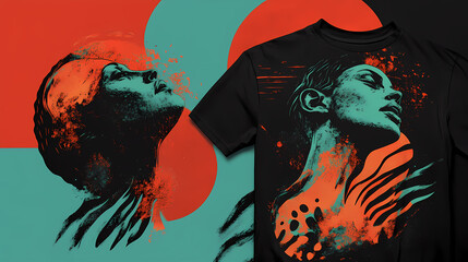 Modern t-shirt design featuring artistic graphics and trendy colors. Threnody. Illustration © Thiago