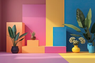 Bright Color-Block Geometric Layer Background for Modern Product Showcase and Promotion