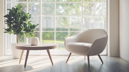 Fototapeta premium Modern minimalist lounge with stylish, clean design. Featuring sleek lines and muted tones