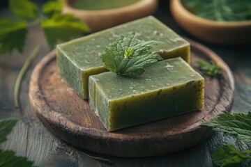 Handcrafted nettle soap Beldi soap in a hammam Focused view