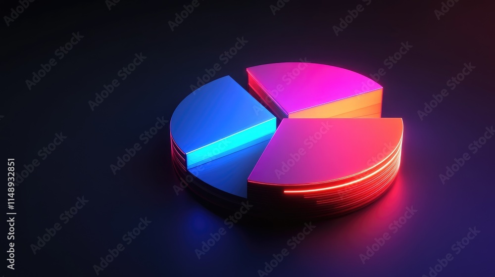 Poster colorful neon pie chart on a dark background representing data visualization and analytics for creat