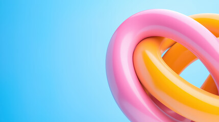 close up of sleek abstract design featuring intertwined pink and yellow shapes against light blue background, creating vibrant visual