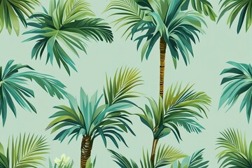 Refreshing Soft Mint Green Palm Leaves Textile Pattern Design