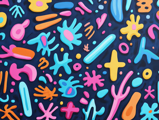 Obraz premium Vibrant background with playful doodle patterns in bright colors