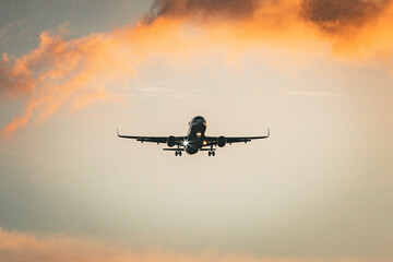 plane in the sunset
