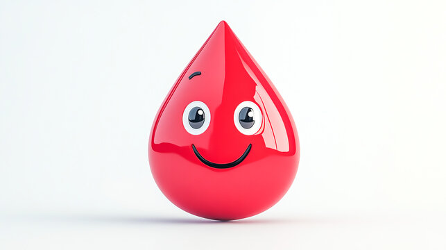 Cheerful cartoon blood drop with eyes and smile on white background