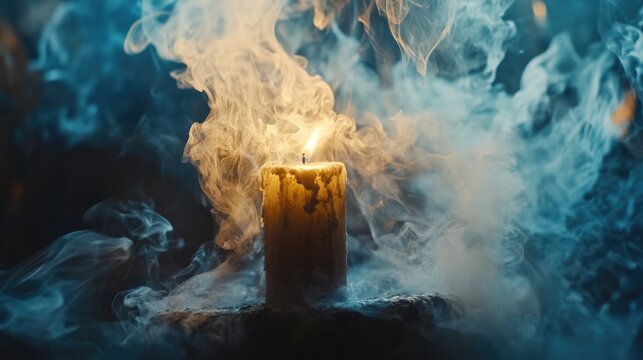 Melodramatic Candle Surrounded by Enveloping Smoke Creating a Mystical and Atmospheric Ambiance for Atmospheric Settings and Creative Projects