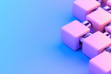 Obraz premium Interconnected pastel gradient cubes with metallic links create modern design. soft colors and smooth shapes evoke sense of harmony and innovation