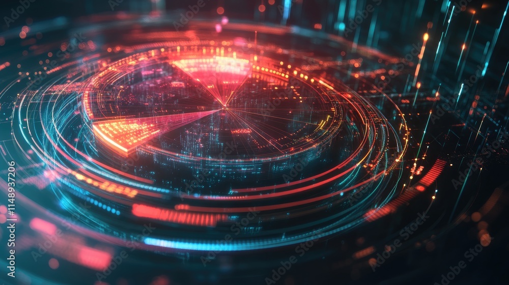 Poster futuristic digital abstract background with circles, data visualization, colorful lights, and geomet