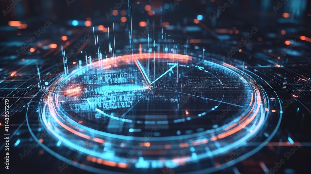 Poster futuristic circular interface with neon elements and data visualization for high-tech applications i
