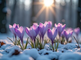 spring flowers in the snow generative ai