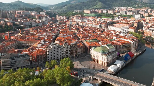Aerial view of the Bilbao old town, Basque country, Spain