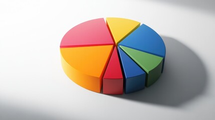 Obraz premium Colorful 3D Pie Chart Representation of Data Analysis with Distinct Segments for Business Reports and Presentations in Bright Hues on a White Background