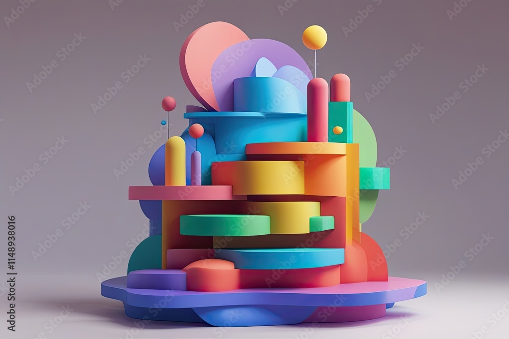 Poster colorful abstract design with playful three-dimensional layered structure