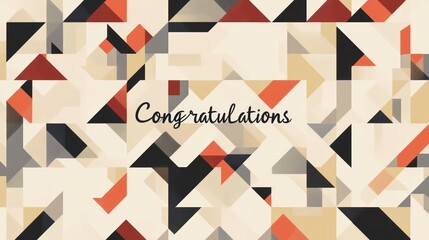 Obraz premium Abstract geometric congratulations card with muted tones and triangles.