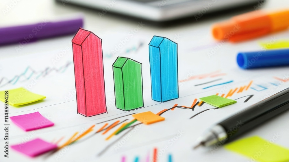 Aufkleber colorful 3d bar graphs on a financial chart representing data analysis and business growth with stat