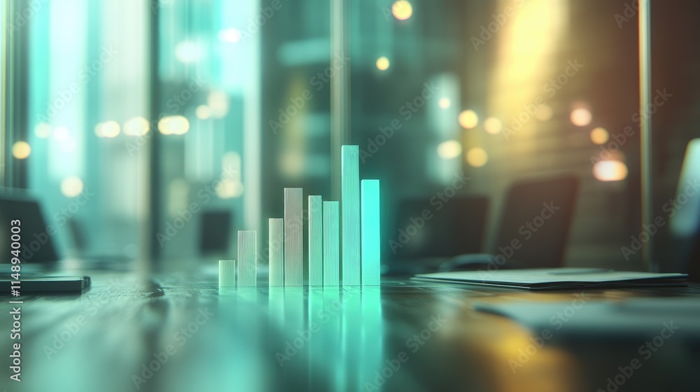 Poster abstract visualization of financial growth with vibrant bar graphs representing data analysis and tr