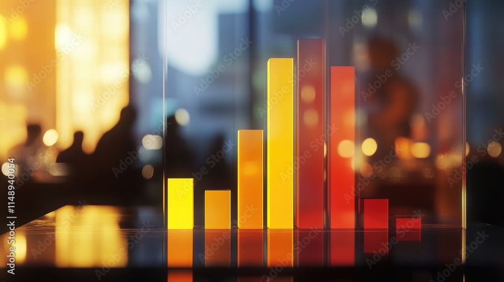  abstract visualization of digital data trends with colorful bar graph displaying growth metrics in a