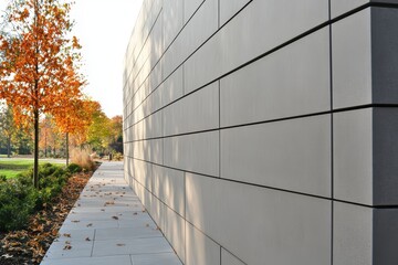 Precast concrete wall panels with soundproofing finishes for residential areas supported by lagging pillars