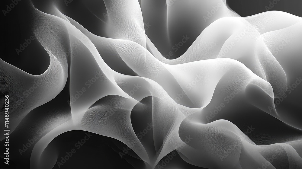 Poster abstract monochromatic wave texture with flowing lines and soft gradients creating a tranquil and et