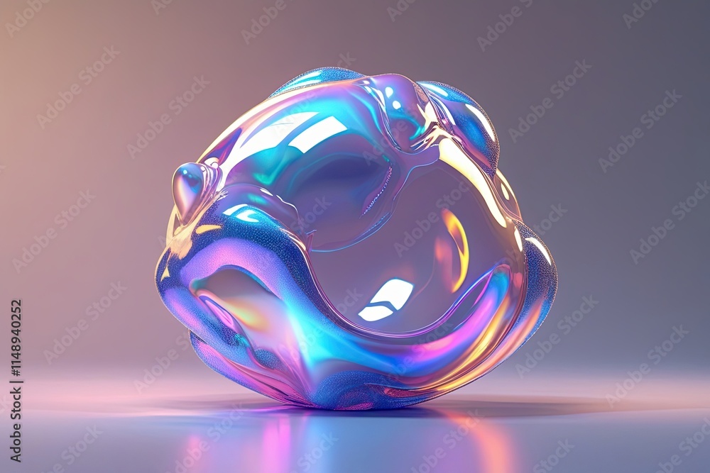 Poster mysterious 3d blob stunning digital art with soft edges and iridescent hues