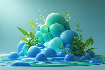 Tranquil 3D Background Design in Soothing Blue and Green Tones